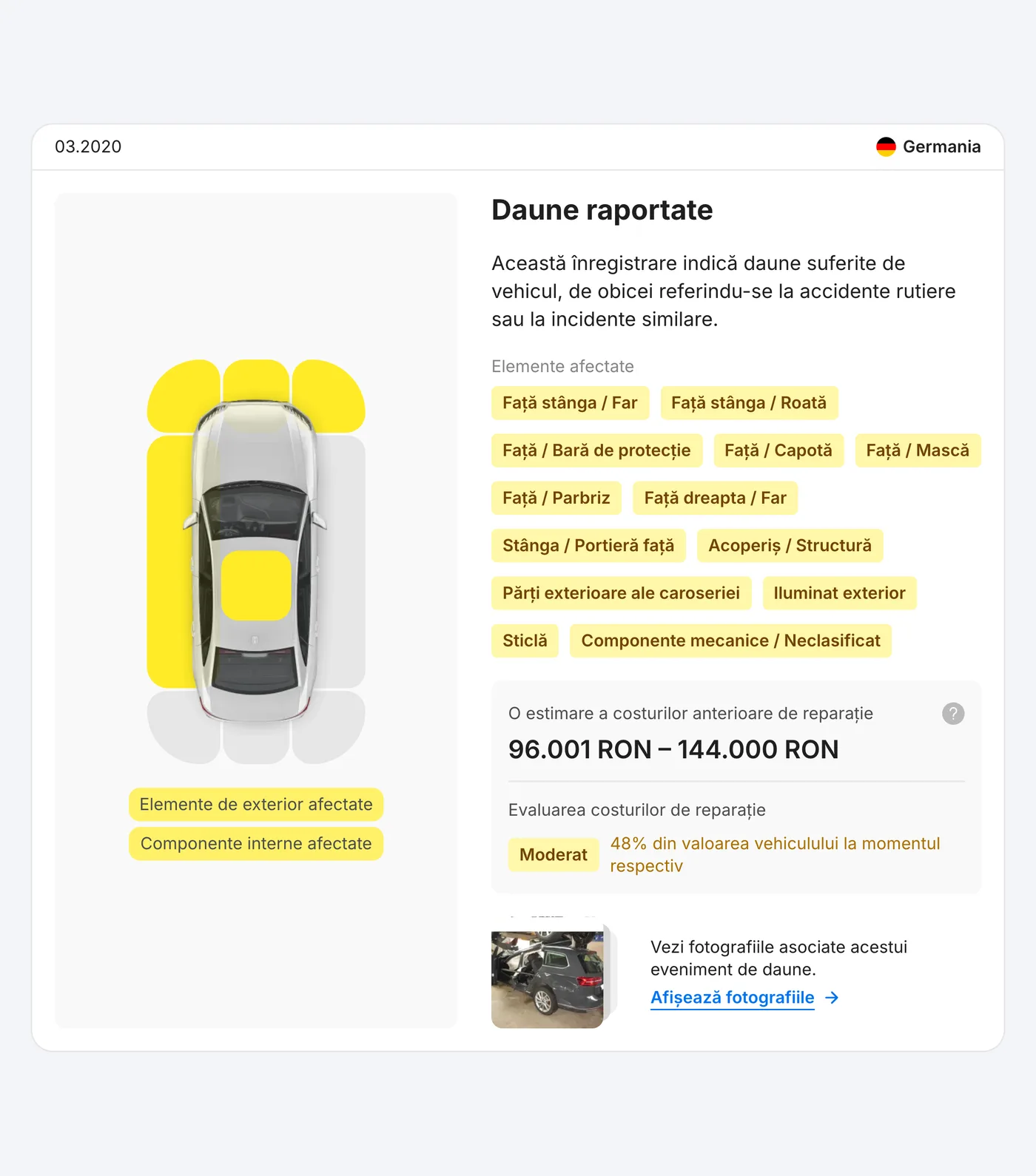 Exemplu de raport carVertical: daune