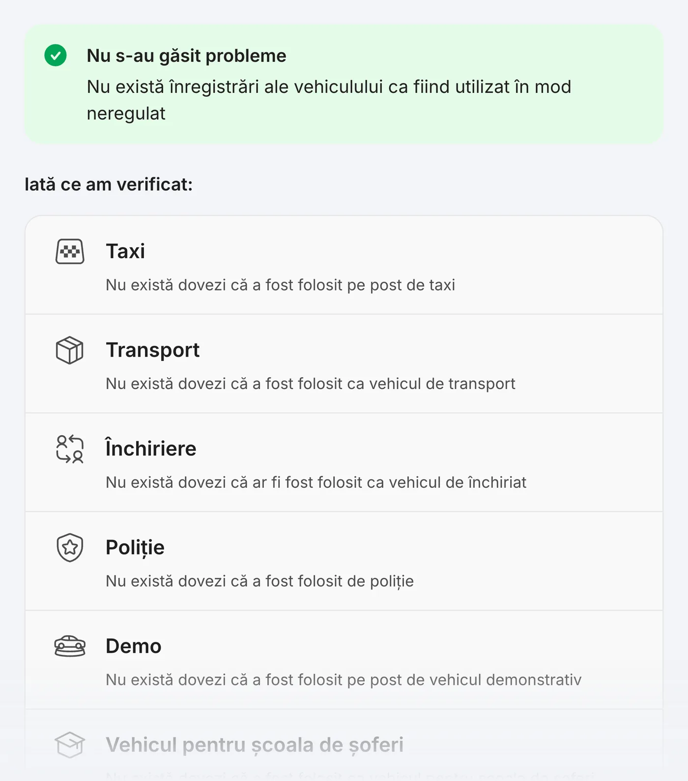 Exemplu de raport carVertical: utilizare comercială