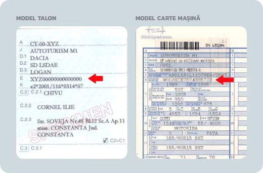 Talon cu seria de șasiu în câmpul E